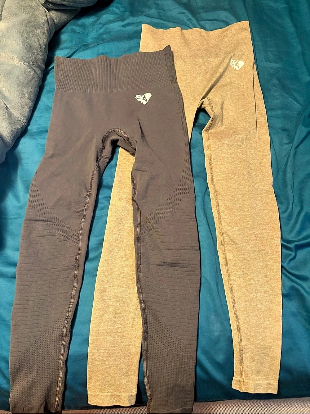 Women'Small Best Power Seamless Leggings Set Gray & Tan Small